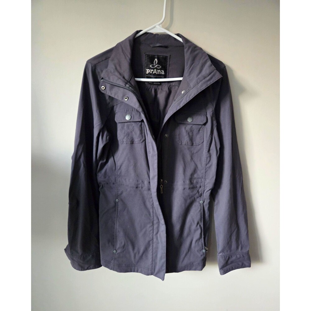 prAna Halle Jacket Womens Gray Size M Full Zip Snap Front Pocket Long Sleeve DWR